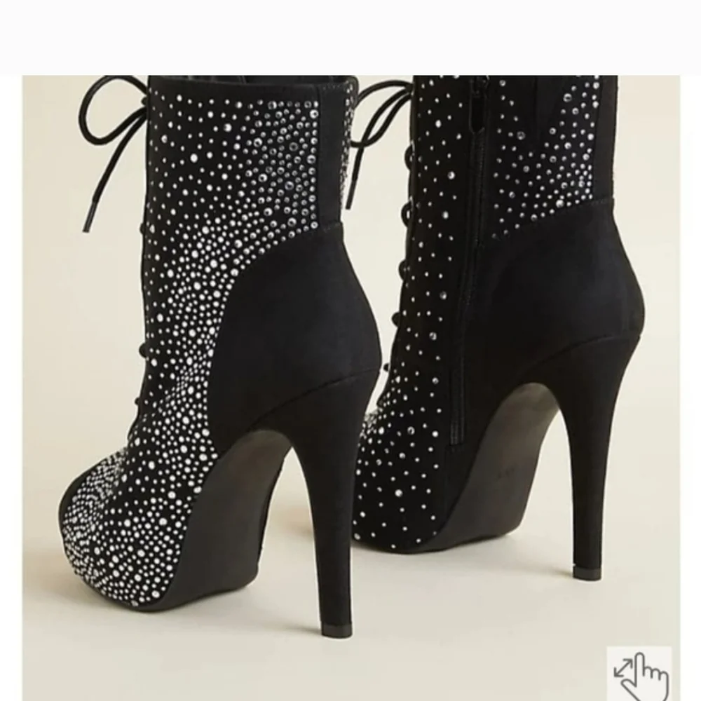 torrid Black Rhinestone Lace-Up Peep-Toe Stiletto Booties - Picture 2 of 6
